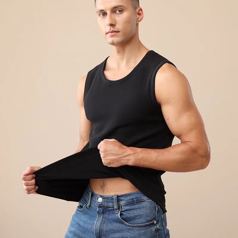 Winter Velvet Thickened Undershirt Man Lambswool Sleeveless Warm Tops Comfortable with Velvet Heating Slimming Keep Warm Vest