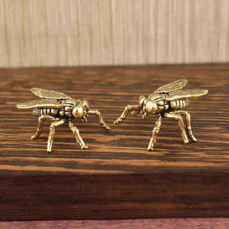 1 Stück Teehaustier Tierfigur Heim-Desktop-Dekoration Retro Messing Fliegen-Ornament Miniatur-Statue Vintage-Handwerk – Detail 6
