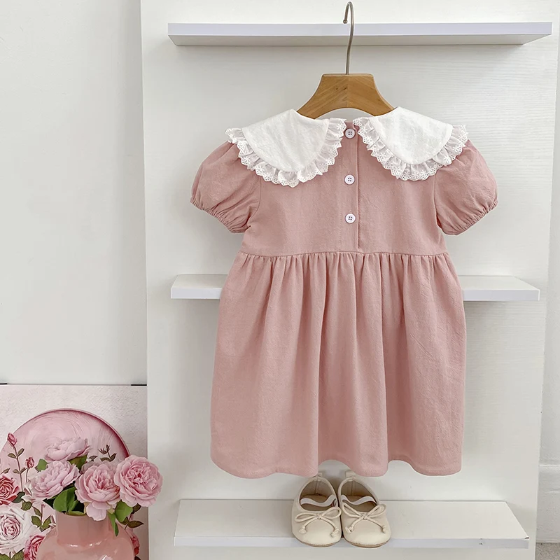 1-6Y Girls Pink Princess Dresses New Summer Baby Dress Puff Sleeve  Embroidered Lace Collar Toddlers Kids Cotton Cute Party Dress - AliExpress  1501