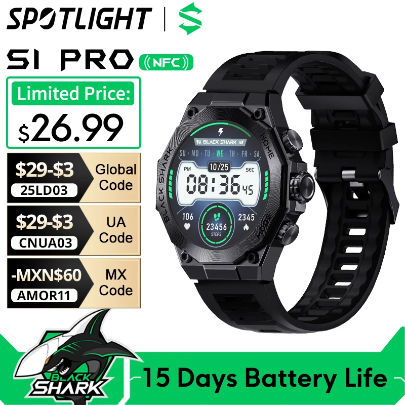 [World Premiere] Global Version Black Shark S1 Pro Smart watch Wireless Charging 15 Days Battery Life NFC Chat GPT 1.43'' AMOLED