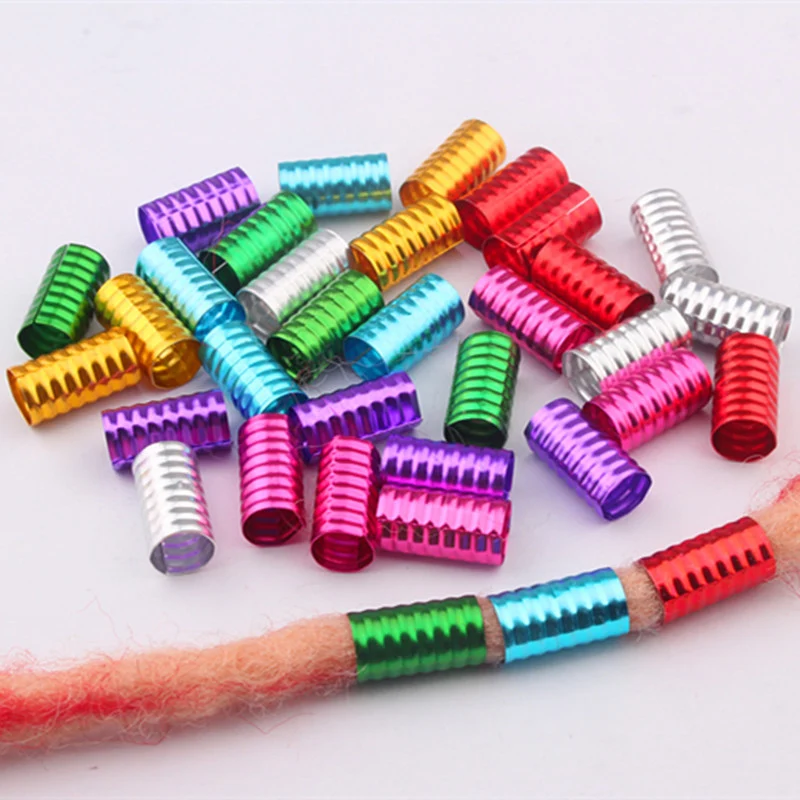 90Pcs Aluminum 8x15mm Mix Color Hair Ring African Twist Hollow Extension Hair Braid Ring Dreadlocks Bead Braiding Hair Styling