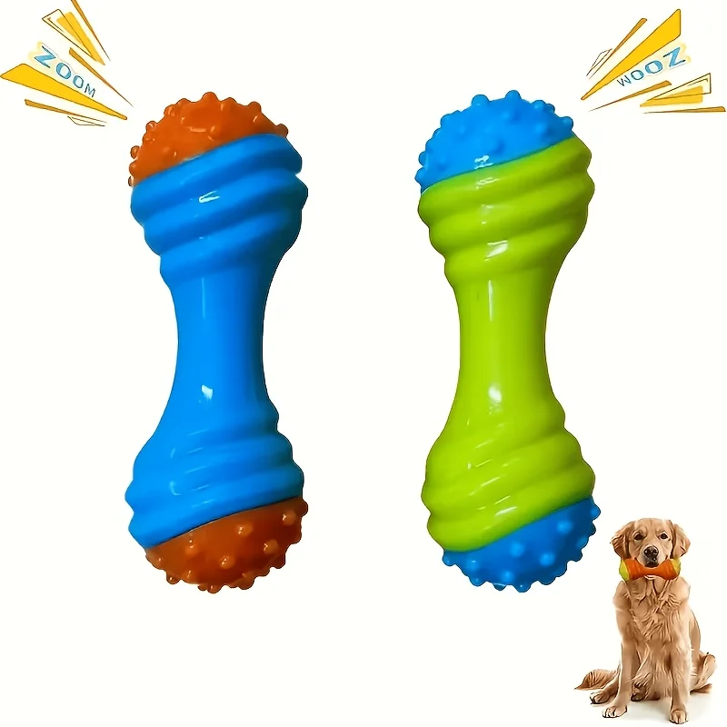 1 Stück Interaktives Quietsch-Hantel-Hundespielzeug, Geeignet für Kleine Hunde, Bissfester TPR-Kauknochen mit Quietscher, für Welpen-Zahnung
