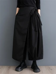 2024 Spring Autumn Vintage Solid Color High Elastic Waist Wide Leg Pants Women Casual Loose Pleated Trousers Fashion Streetwear