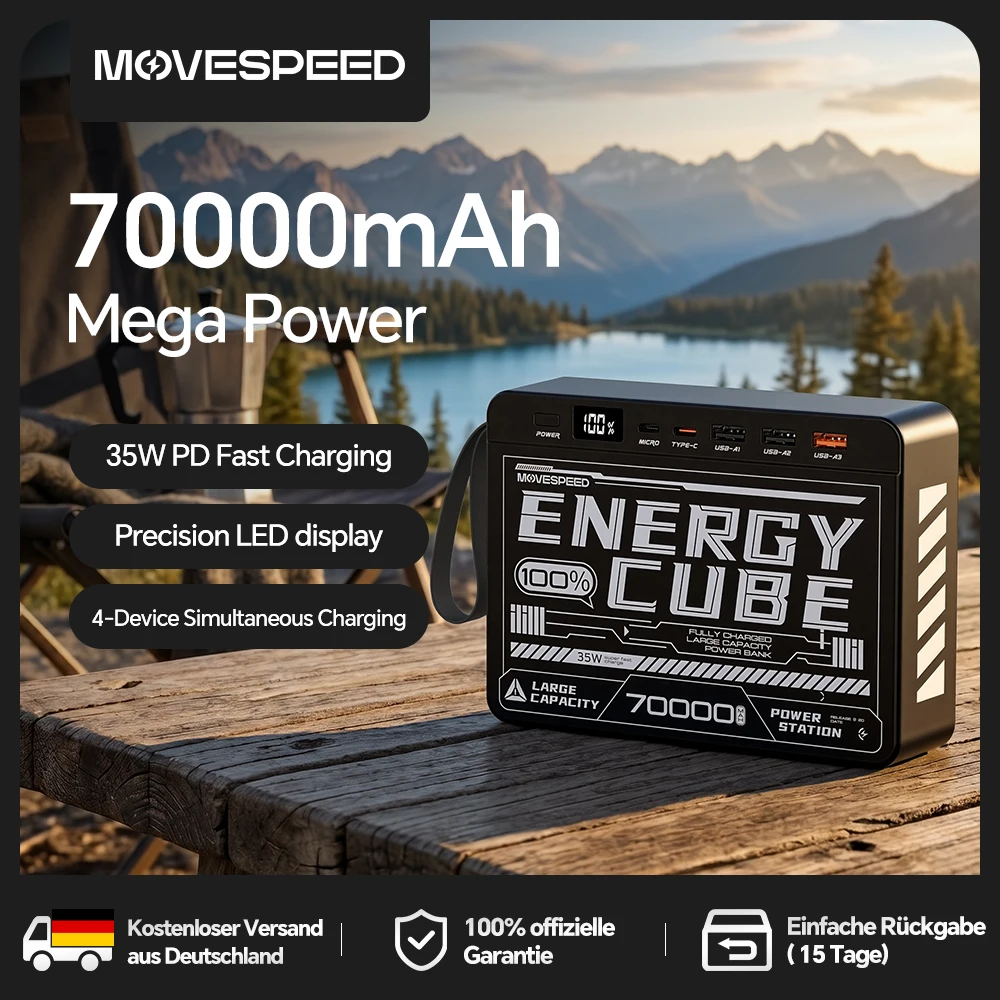 MOVESPEED 70000 mAh Powerbank mit großer Kapazität, PD 35 W, schnelles Aufladen, externes Batterieladegerät, Z70SE, LED-Anzeige für Outdoor-Camping für iPhone