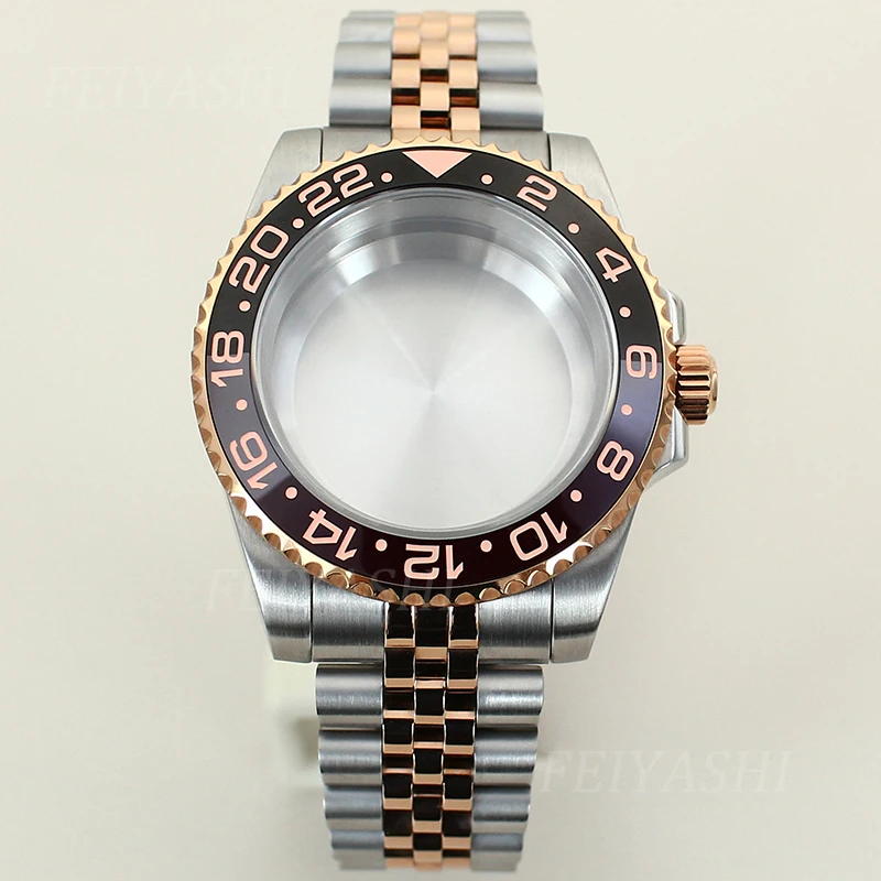 40mm Two Tone Silver Rose Gold Watch Case Root Beer Insert For Seiko NH35 NH36 NH38/34 Miyota 8215 ETA 2824 Movement 28.5mm Dial