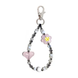 HERLOOK Heart Keychain Fashion Flower Key Chain Y2K Accessories Beads Keychains Bag Charm Pendant Keyring Women Jewelry Gift