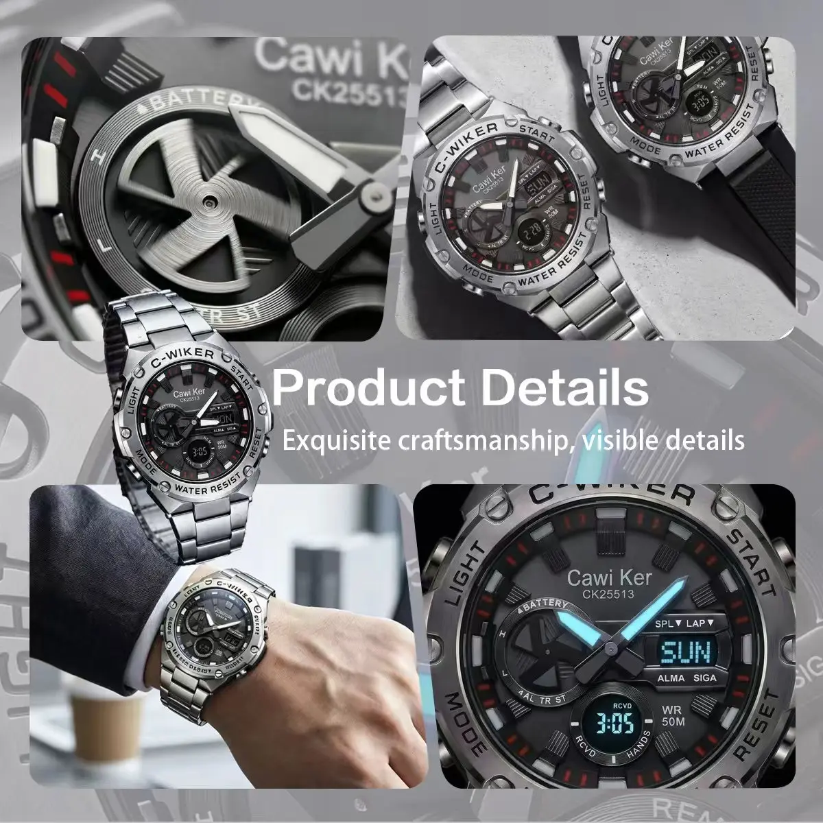 CAWIKER Windmill Rotating Automatic Timing New Watch Light Energy Steel Core Waterproof Luminous High End Edition Imported Dua