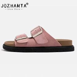 JOZHAMTA Size 35-40 Women Real Leather Slippers Summer 2023 Platform Shoes For Women  Fashion Buckle Heels Sandals Outdoor