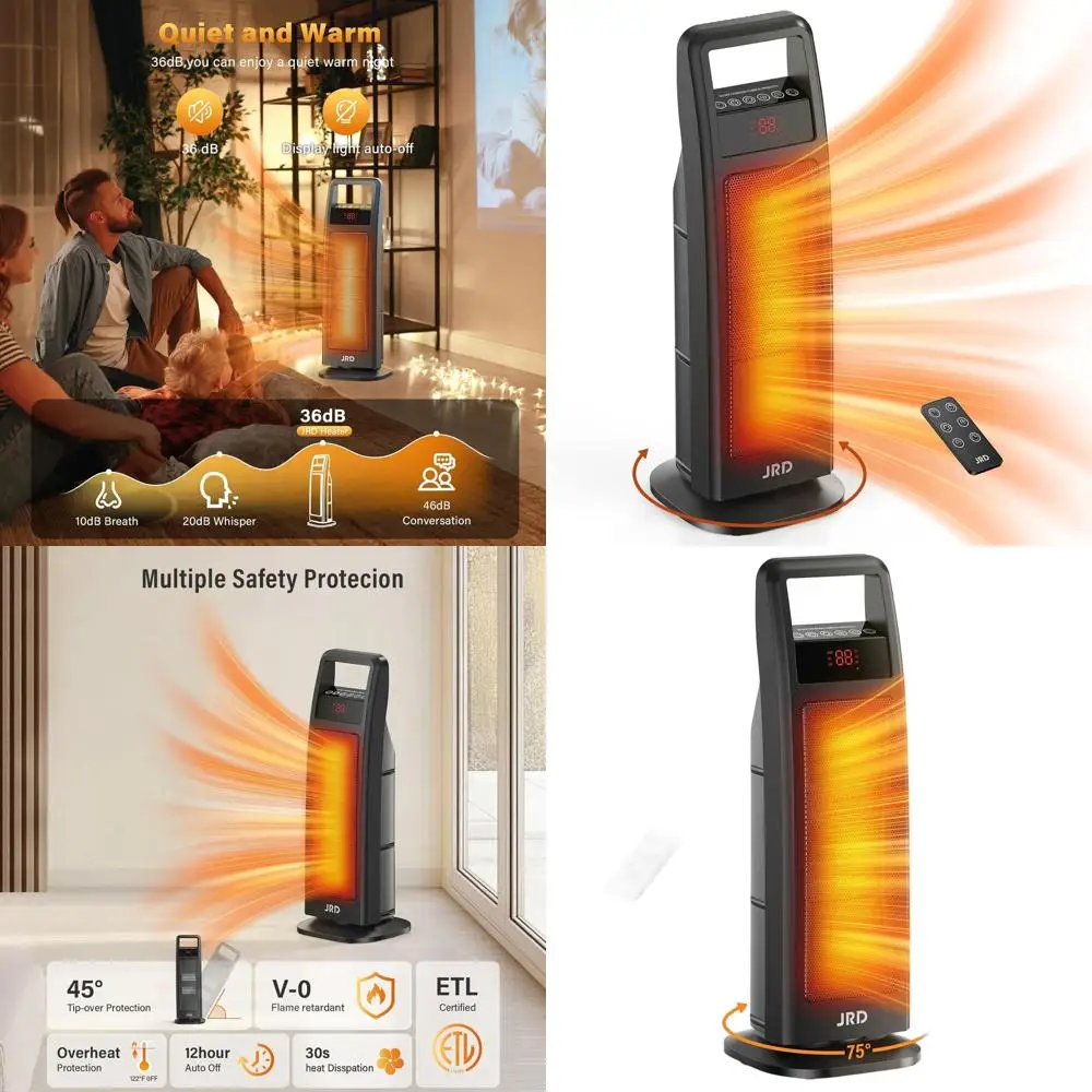 

Быстрый электрический обогреватель 1500 Вт с пультом ДУ, 75 ° Осцилляция, таймер 1-8 часов, термостат, защита от перегрева для больших помещений