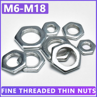 Fine Thread Thin Nut M6 M8 M10 M12 M14 M16 M18 Galvanized Iron White Hexagon Nut Fine Tooth Ultra-Thin Small Hexagonal Flat Nuts