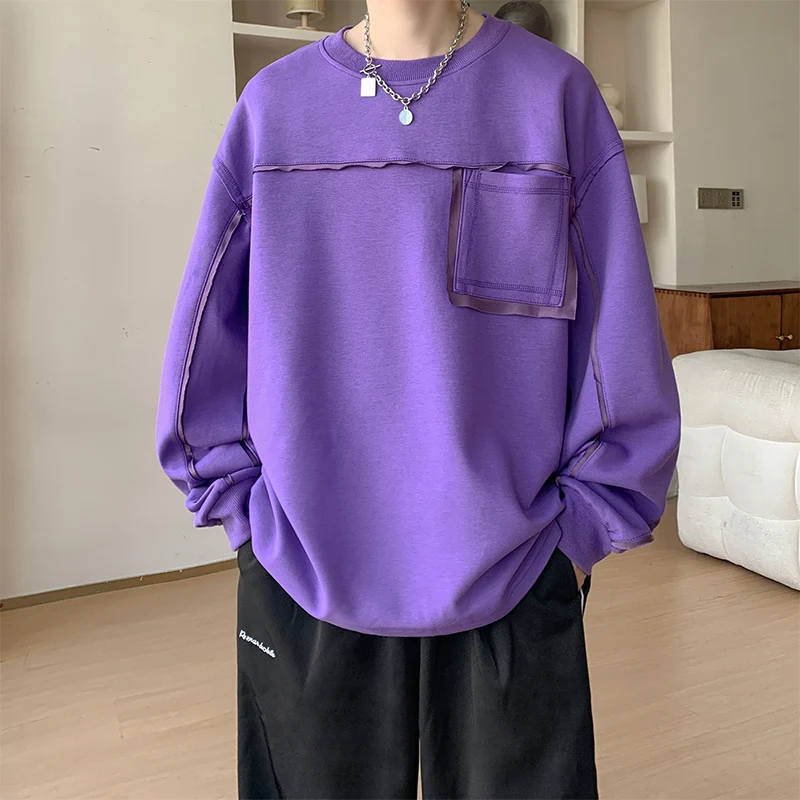 プラスサイズの男性用パーカー春と秋の長袖シャツティーンエイジャー向けのアメリカのトレンディなブランドルーズベースレイヤーポケットトップTシャツ