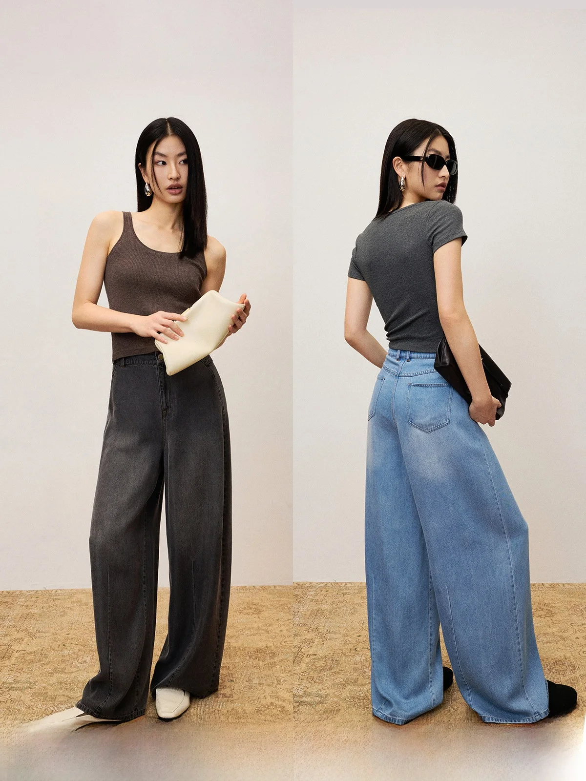 

FSYSKINS модные драпированные джинсовые широкие брюки с наклонной строчкой в стиле пэчворк, повседневные прямые брюки с талией