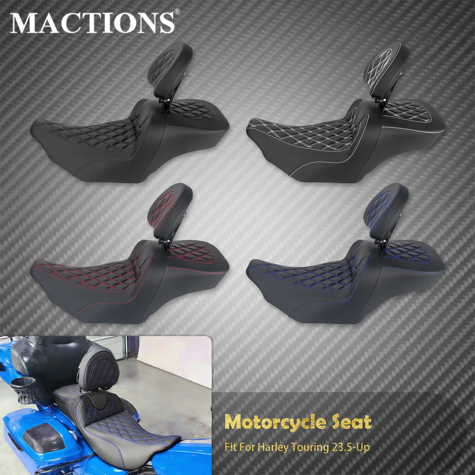 Motorcycle Two Up Driver Passenger Seat With Backrest Cushion For Harley Touring Road Street Electra Glide Limited FLH 2023.5-Up