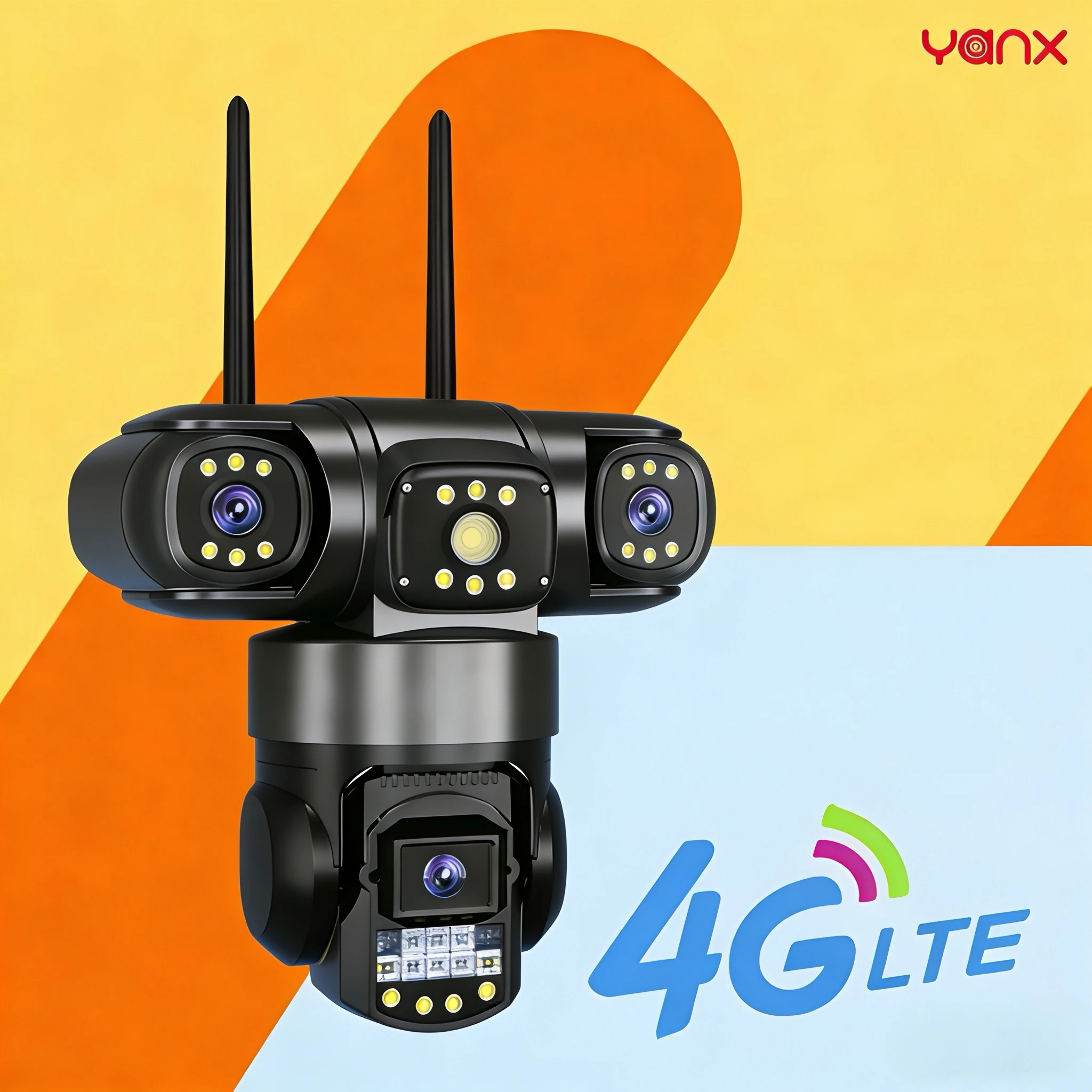 YANX V380pro  4G Camera Real 3 Lens 3 Screens PTZ Rotating Security System Built-in Mic for Outdoor