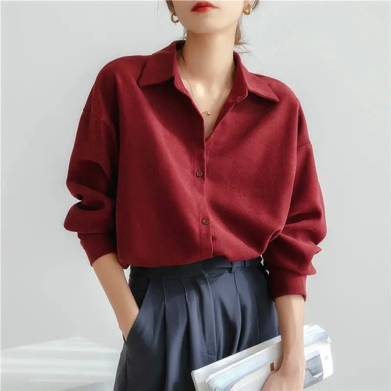 Herbst Winter Thiened Cord Long Sve Damen irt Vintage Brued Loose Base Layer irt Jaet Collar Button C...