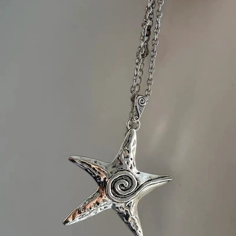 Bohemian Style Statement Big Star Pendant Necklace For Women Girls Retro Exaggerated Starfish Pendant Necklace Accessories Gifts