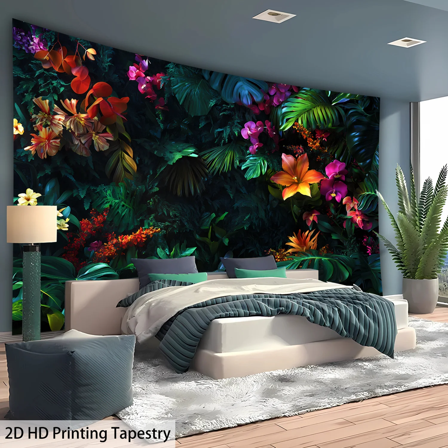 Ultra Large Jungle Landscape Tapestry, HD Vibrant Tropical Foliage & Flowers Wall Decor for Living Room and Party Backdrop