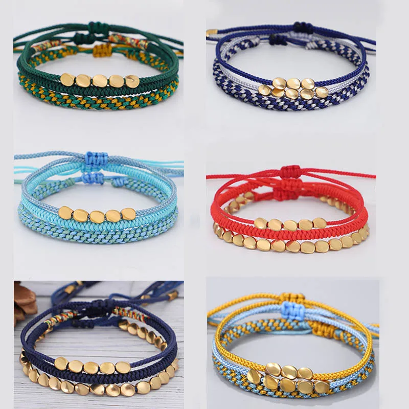 Tibetan Buddhist Braided Handmade Copper Beads Bracelet Men Lucky Rope Bracelet Women Thread Set Bracelets  QX-06 - view 3