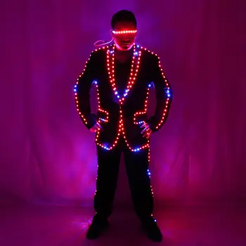Plně barevná pixelová LED světla, bunda, kabát, pódiový taneční kostým RGB, osvětlovací pódiový oblek Tron pro muže a ženy, noční klub, párty, oblečení 6 nejlepší prodej LED světelné kabáty - №1