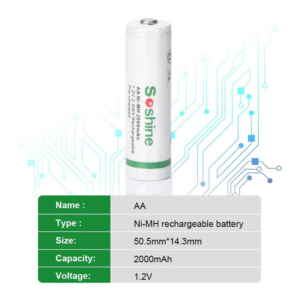 Soshine 1.2V AA Ni-MH Rechargeable Batteries 1.2V 2000mAh Supper Low Self Discharge Batteries for Flashlight Remote Control Toy