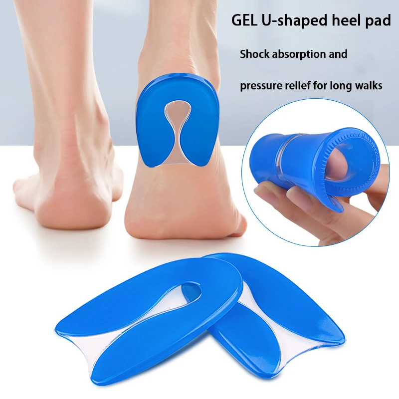 Neues U-förmiges Silikon-Fersenkissen, stoßdämpfendes halbes Kissen, Fersenschutz, Fußschmerzlinderung, Gel-Kissen