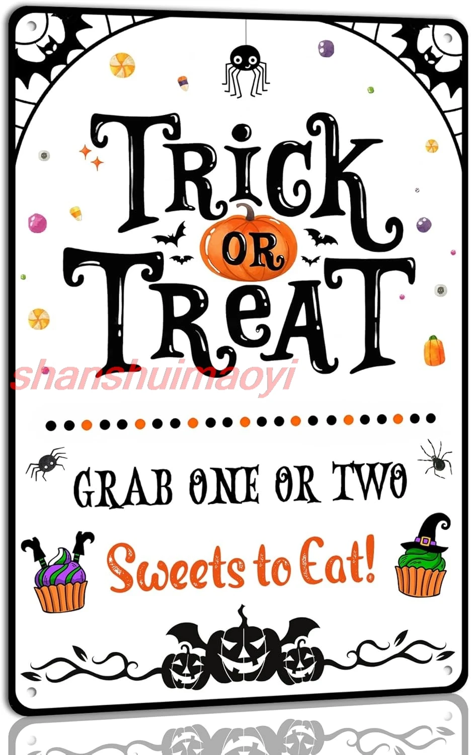 Trick Or Treat Grab One Or Two Sweet to Eat Metal Tin Sign for Kitchen Home Halloween Accessories Wall Art Decor Halloween  ALL