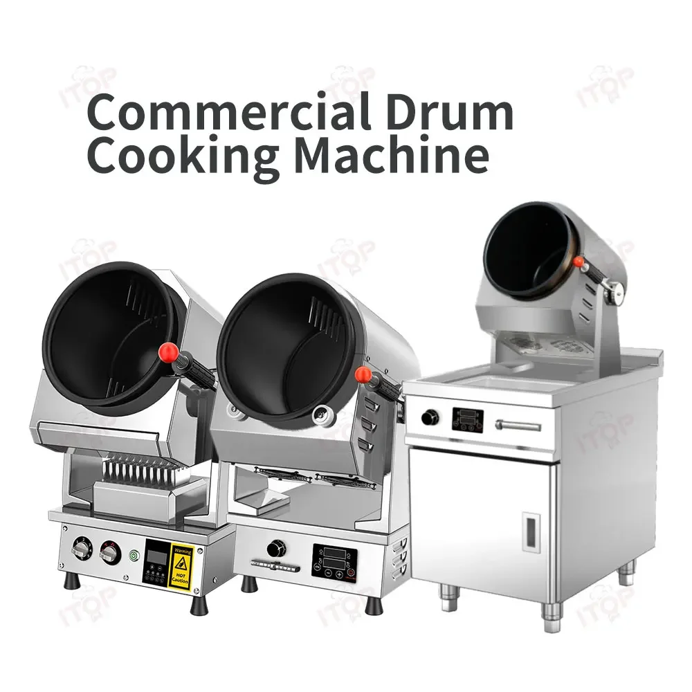 Desktop Commercial Frying Machine,Gas Intelligent Drum Frying Pan,Frying Powder And Noodles Equipment