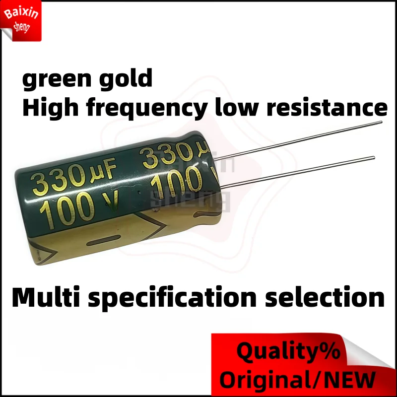10 peças 100v 63v 10v 250v 450v,330uf 150uf 220uf 4700uf 3300uf 22uf 10uf 120uf 4.7uf 180uf, gold verde alta frequência baixa resistência