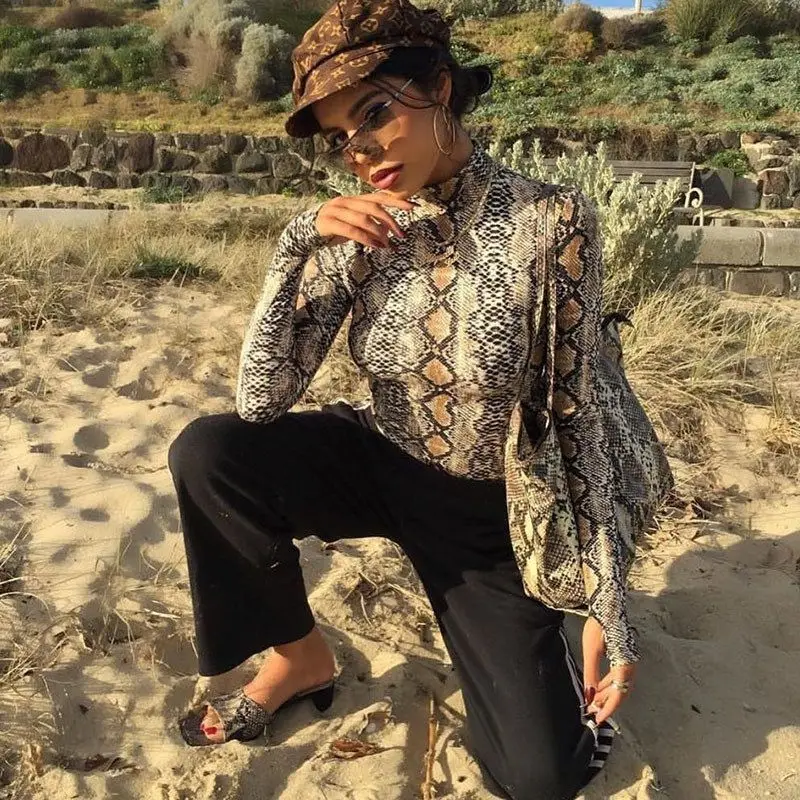 Pantaloni a vita media con stampa serpente sexy monopezzo collo alto lungo Sve Base irt design originale da donna con diamanti impreziositi