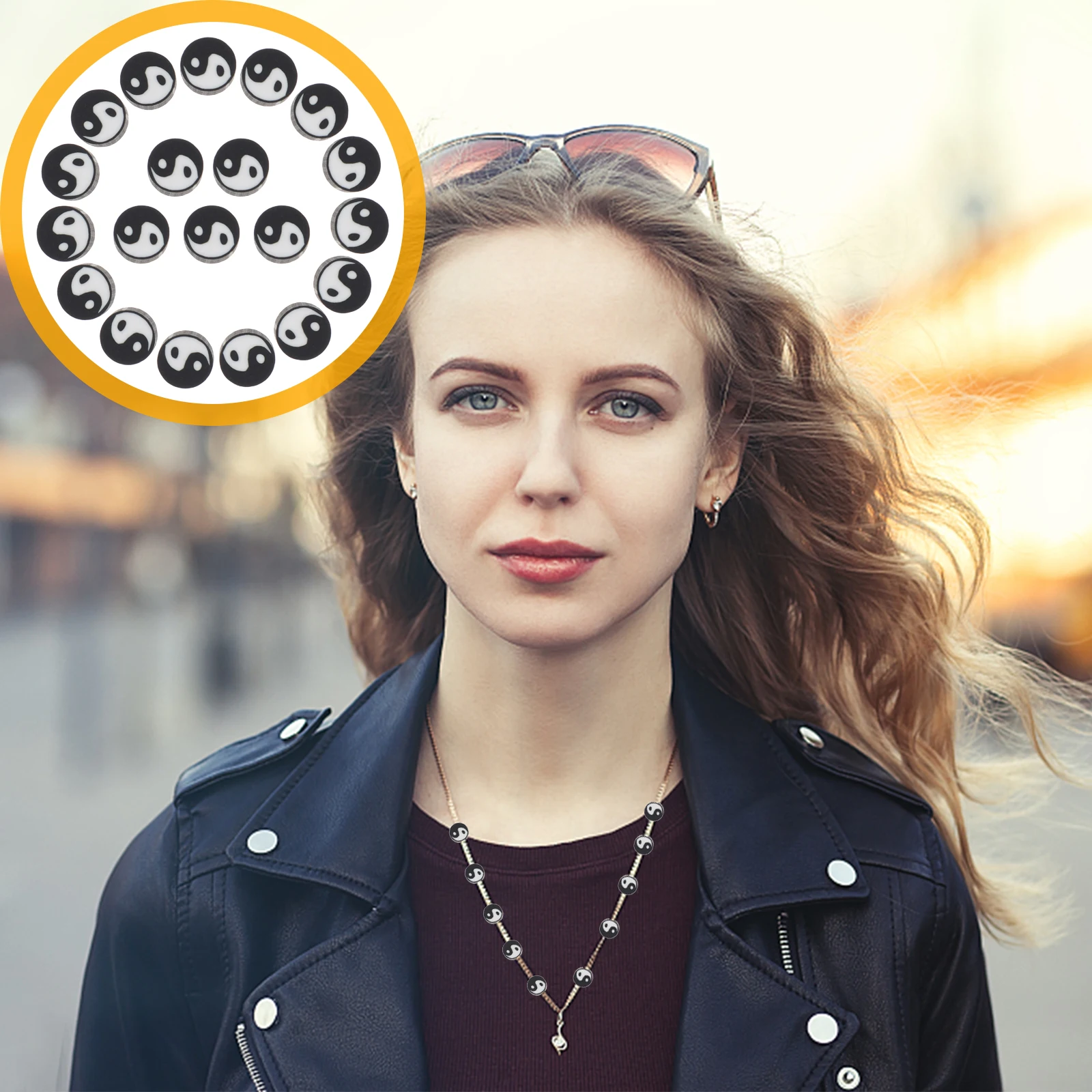 

100Pcs Tai Chi Yin Yang Spacer Beads Charms DIY Bracelet Necklace Loose Beads Jewelry Making Craft Accessories