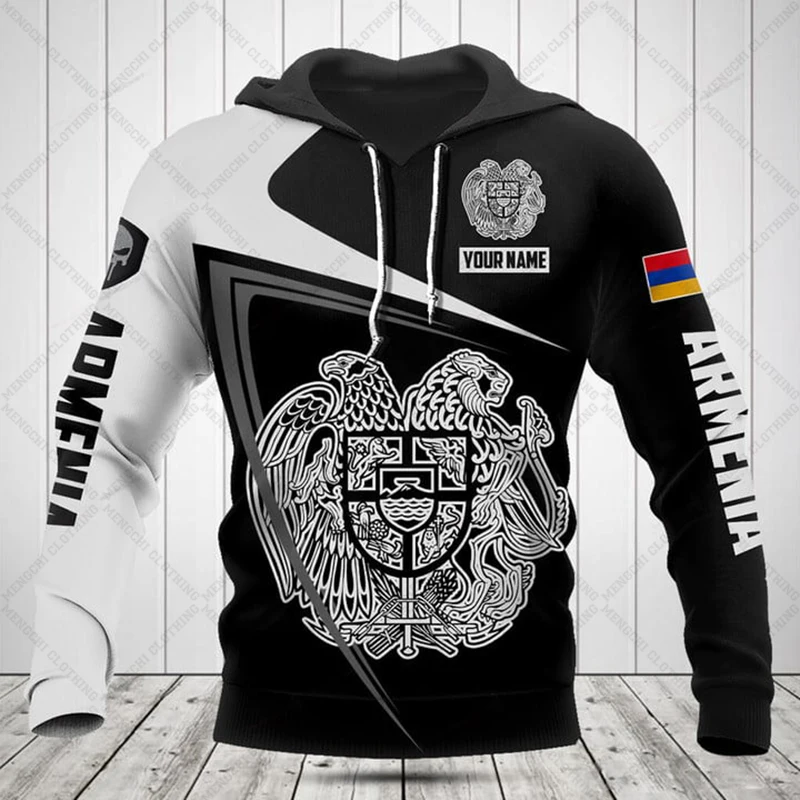 Custom Name Armenia Emblem Graphic Hoodies For Male Loose Men's Fashion Sweatshirts Boy Casual Clothing Oversized Streetwear