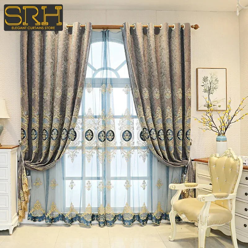 

95% Shading Chenille Embroidered Curtains for Living Room and Bedroom Blackout Thickened Simple Modern Light Luxury Custom Tulle