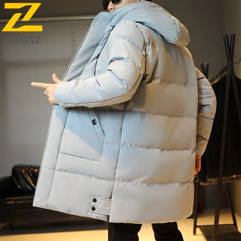 

COMXZ Mens New Winter Mid-Length Cotton Jacket Korean-style Loose Fit Plus Size Hooded outdoor sports Warm tactics 2025 Coat