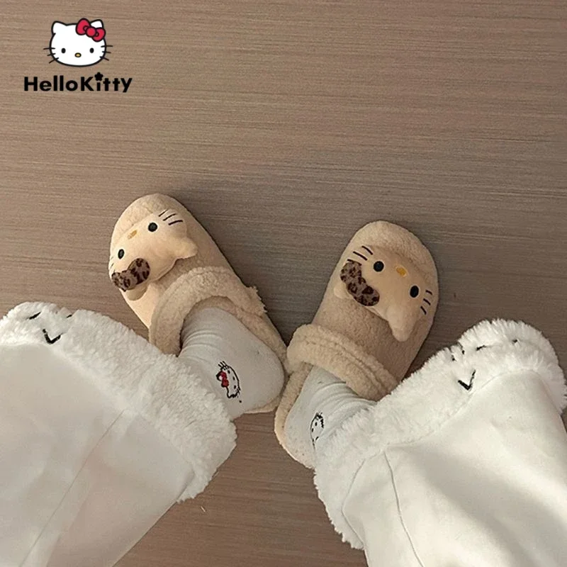 Hello Kitty Fuzzy Plush Clogs Fluffy Winter House Shoes Indoor and Outdoor Warm Baotou Boken Shoes Christmas Gift Birthday Gift