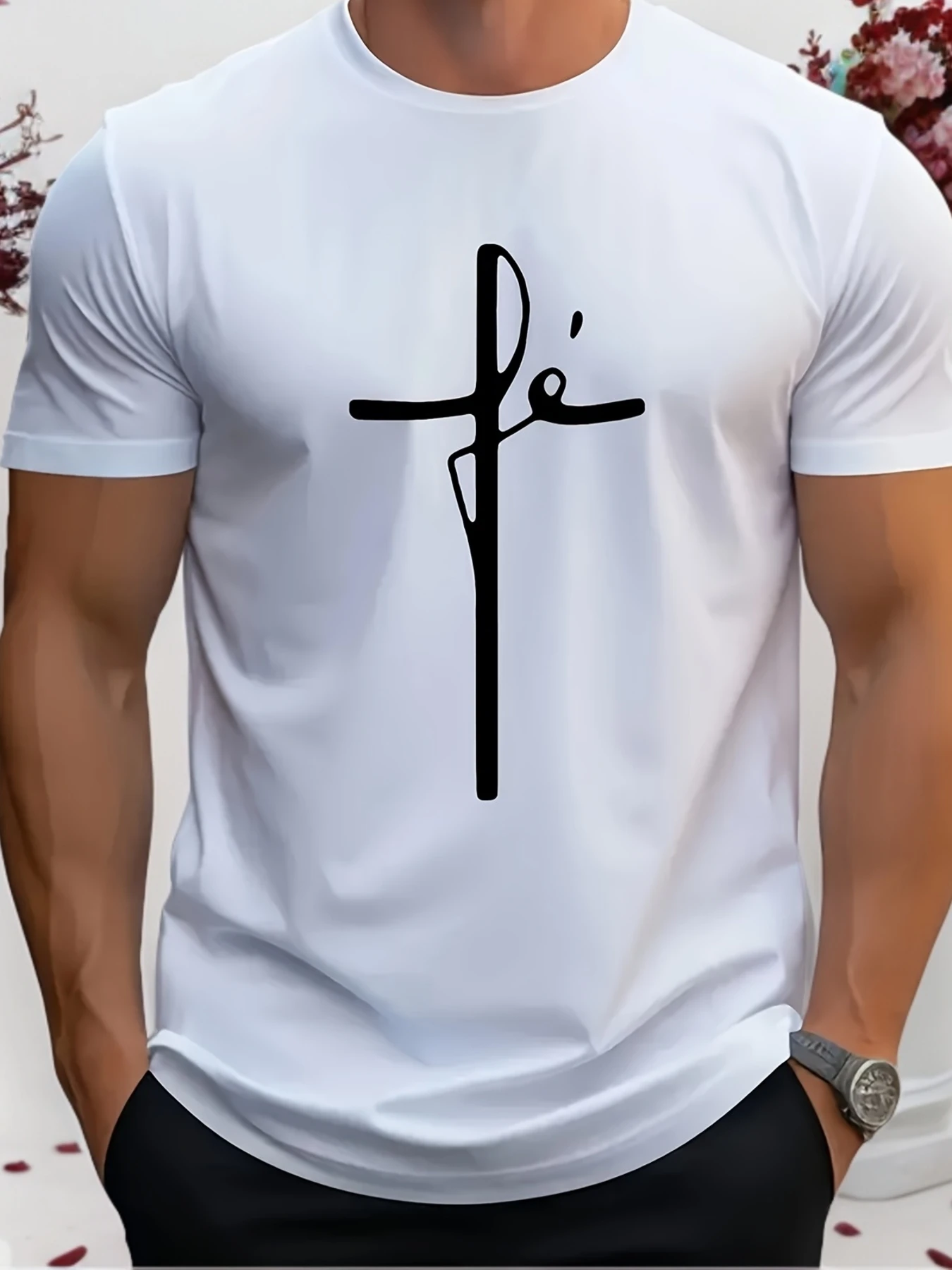 

Мужские футболки, повседневные спортивные летние футболки из 100% хлопка с черным крестом и принтом, футболка с короткими рукавами, базовая футболка на Хэллоуин