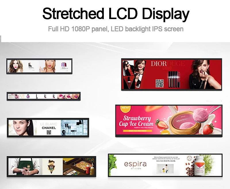 Ultra Wide LCD Screen Wall Mounted Shelf Edge Stretched Bar Display For Supermarket Mall Retail Store