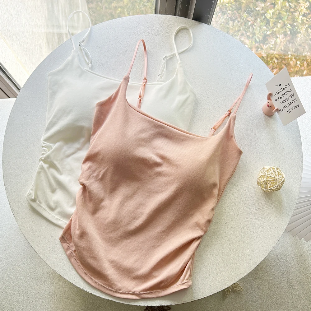 Spring Summer Small Strap Vest Integrated Sleeveless Inner Wear Base Top Outerwear Beautiful Back Bra Underwear Tank Top