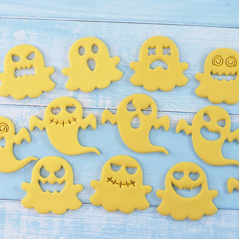 10PCS Halloween Molds 3D Funny Ghost Molds Chocolate Candy Clay Mold Cookie Baking Cupcake Topper Fondant Cake Decorating Tools