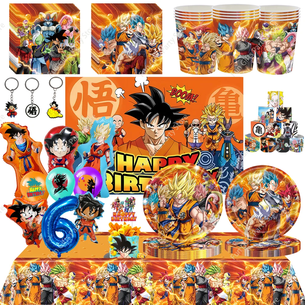 Dragon Ball-decoración para fiesta de cumpleaños, globos de Son Goku, vajilla, vasos de papel, platos, servilletas, suministros para fiestas, juguetes para niños, regalos