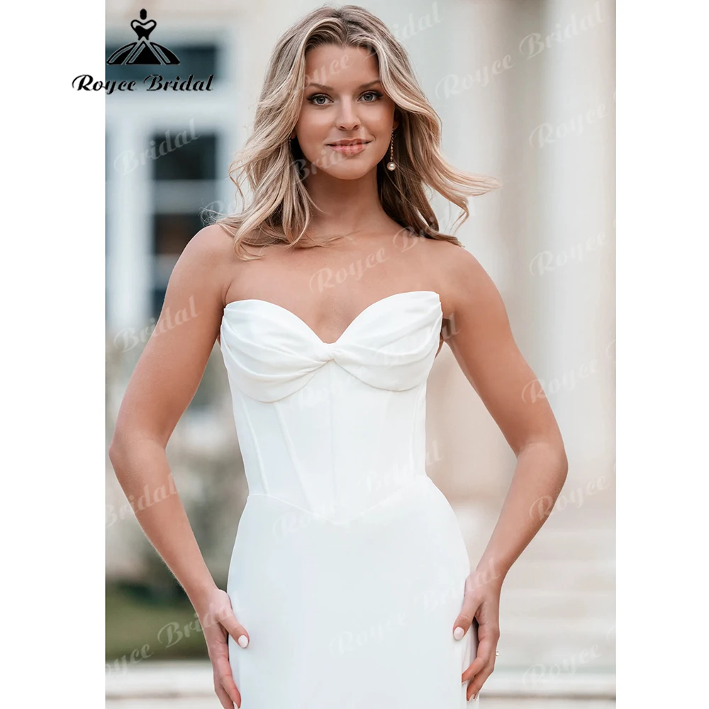 

Detachable Off-the-Shoulder Mermaid Wedding Dress Sweetheart Neck Crepe Bridal Gown with Corset Back Chapel Train Customizable