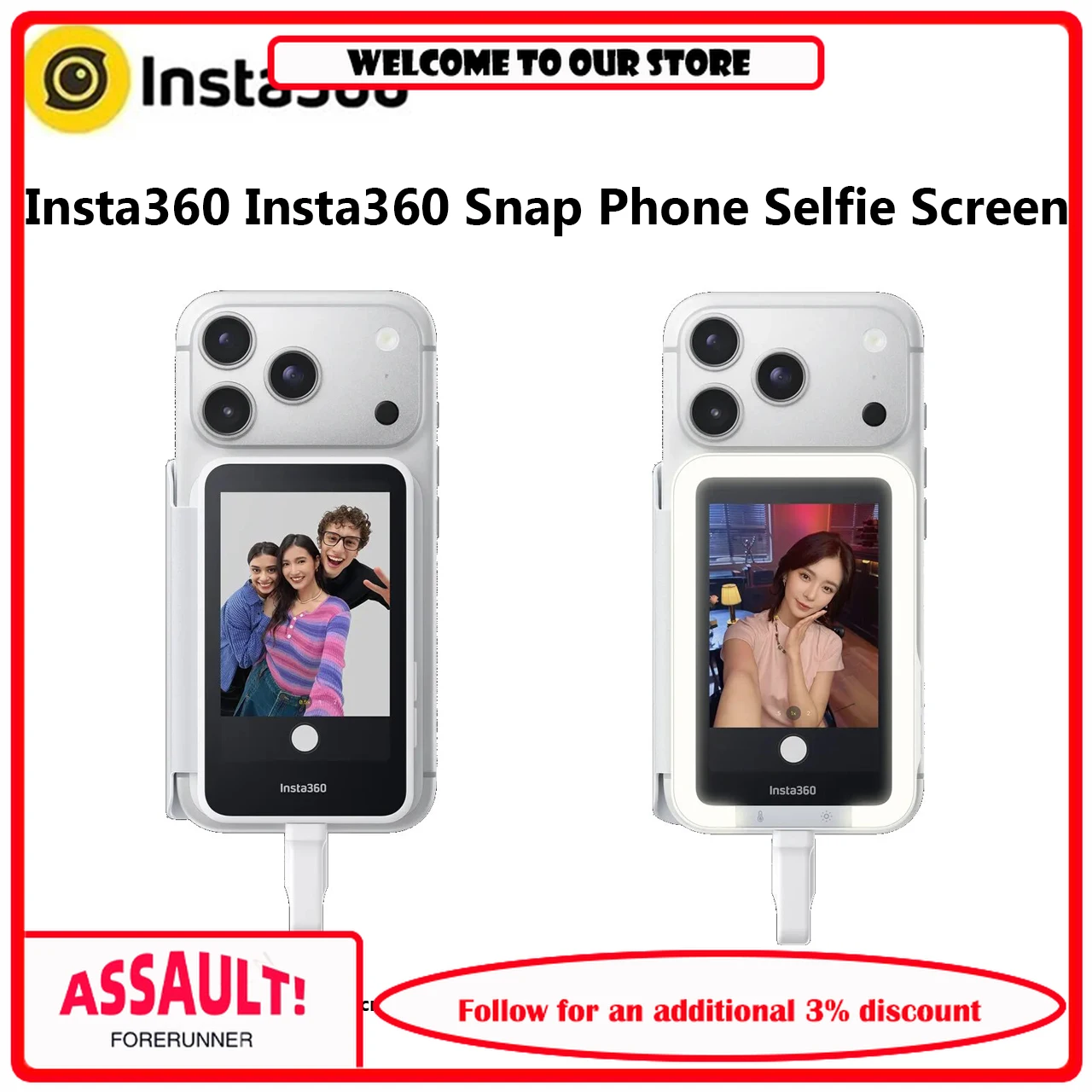 Insta360 Snap Phone Selfie Screen,Textured Portrait Master,Selfie Gadget,Rear Selfie Secondary Phone Display For iphone