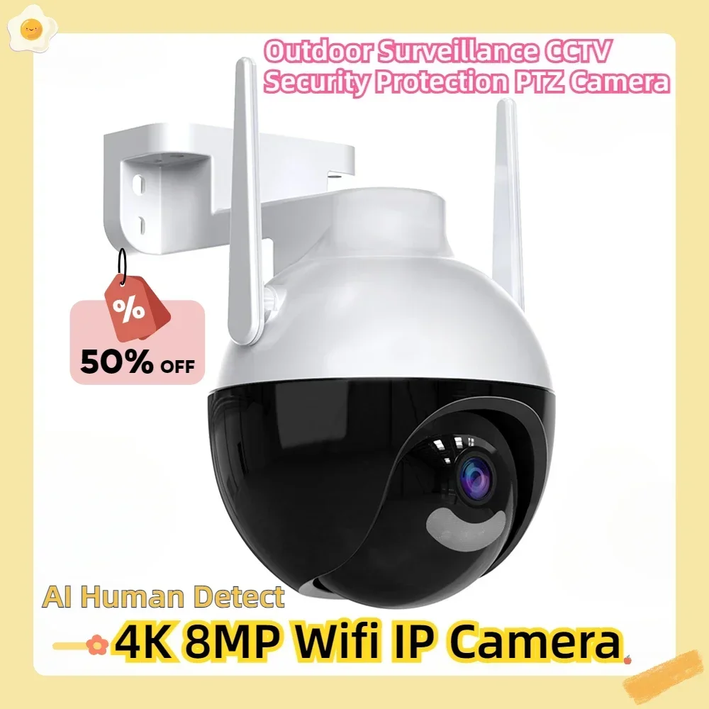 

4K 8MP Wifi IP Camera AI Human Detect ONVIF Wireless Outdoor Surveillance CCTV Security Protection PTZ Camera