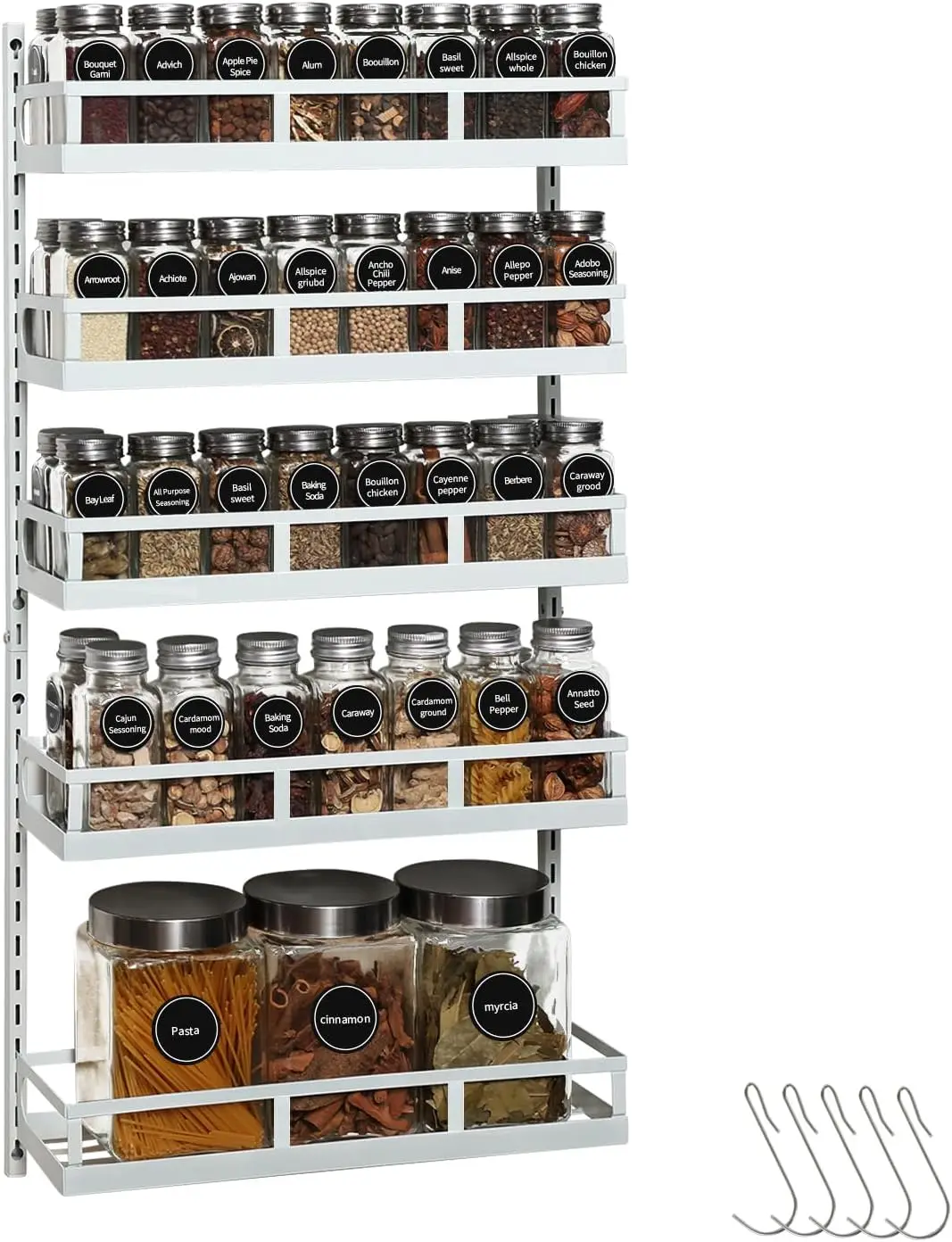 

Wall Mount Spice Rack Organizer 5 Tier Height-Adjustable Hanging Spice Shelf Storage for Kitchen Pantry Cabinet Door, Du