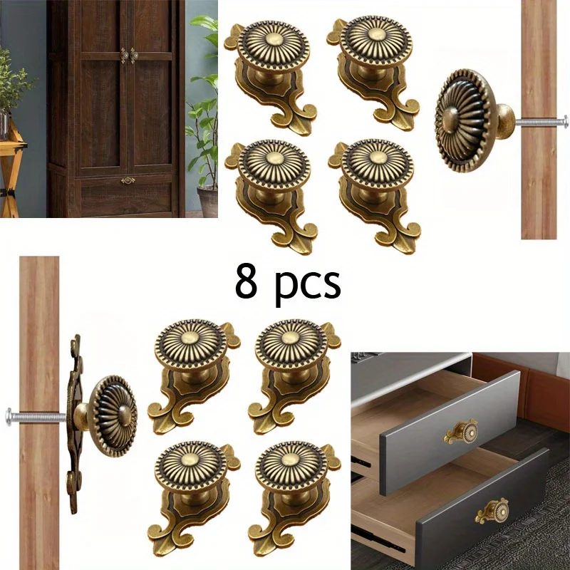 

8pcs DIY Antique Copper Furniture Handle European Retro Zinc Alloy Single Hole Round Cabinet Door Knobs Pulls Desk Drawer