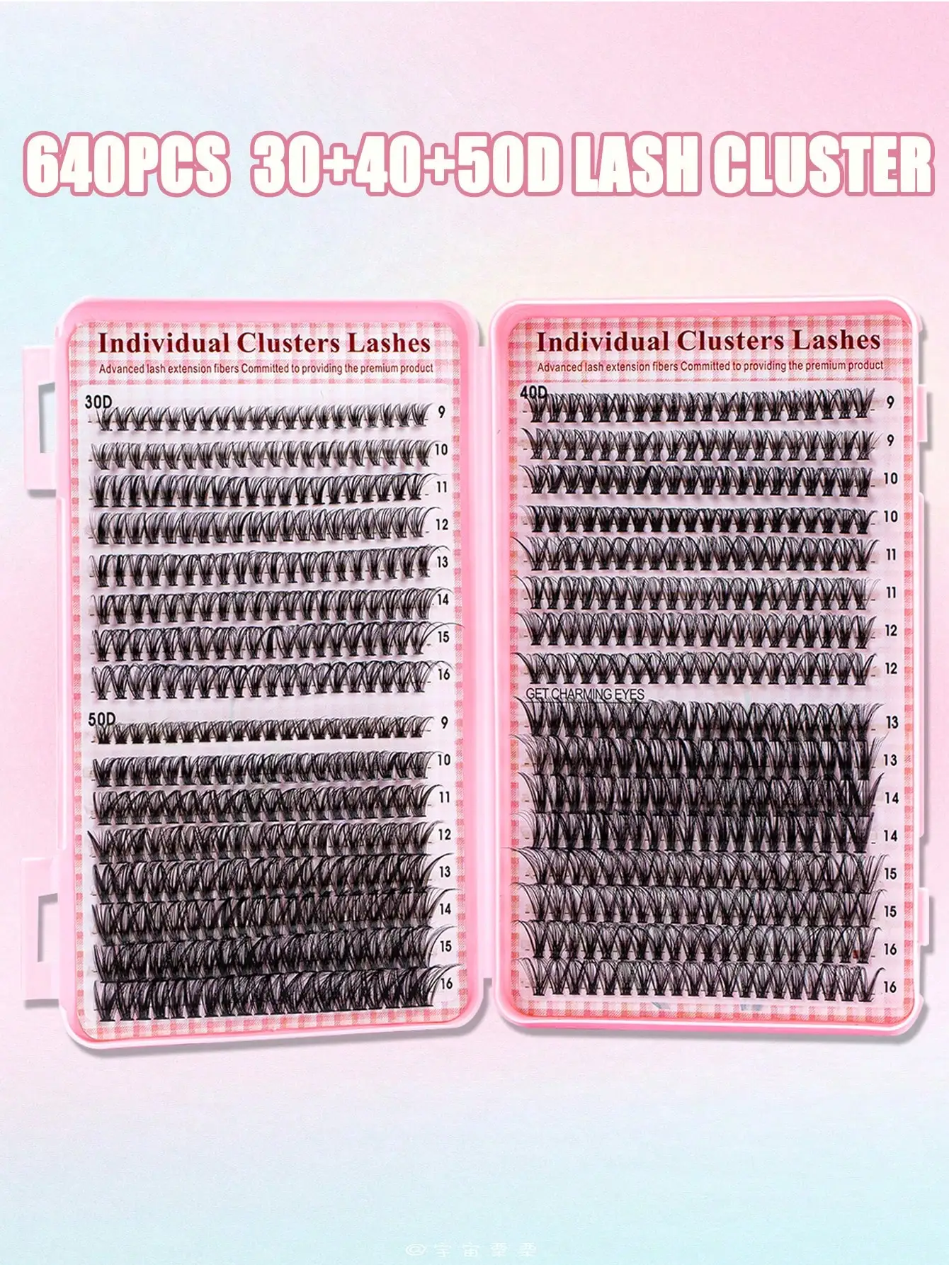 30D/40D/50D Mixed Volume Clusters Eyelash Extension Set Reusable 9-16mm Length, DIY Lash Clusters Kit with Glue