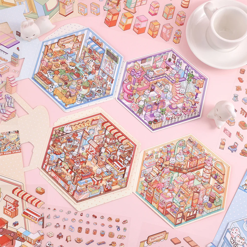 4 عبوات/مجموعة ملصقات كرتونية ثلاثية الأبعاد للأطفال DIY سكرابوكينغ مشاهد مصغرة ملصقات قرطاسية مصنوعة يدويًا