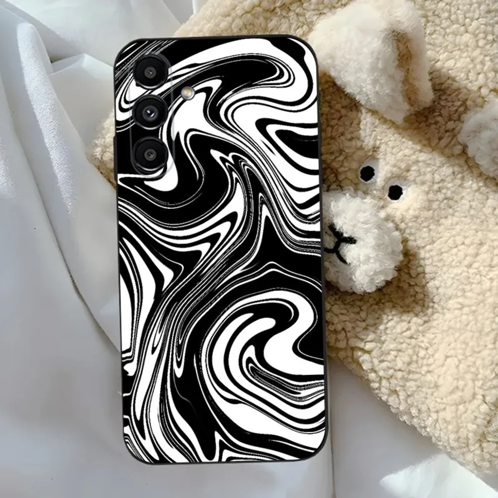 Wave Pattern Print Black Phone Case For Samsung S24,23,22,30,21,10,9,Ultra,Plus,Lite,FE,5G Black Soft Case image 6