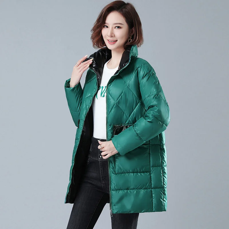 

Women's Wash-free Bright Down Cotton-padded Jacket Winter New Cotton Clothes Female Long Korean Loose Little Cotton-Padded Coat