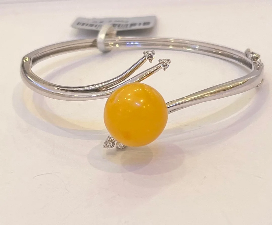 

Certificated 925 Silver Natural Baltic Antique Yellow Amber Open Cuff Bangle For Women Men Unisex Natural Stone Bracelet Jewelry