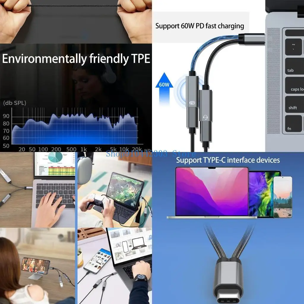 

L4MD USB C разветвитель 2 в 1 USB C адаптер для наушников звуковой ключ с разветвителем порта зарядки PD60W для телефона